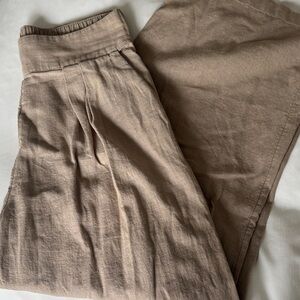 Abercrombie & Fitch Taupe Linen Wide Leg Pants
